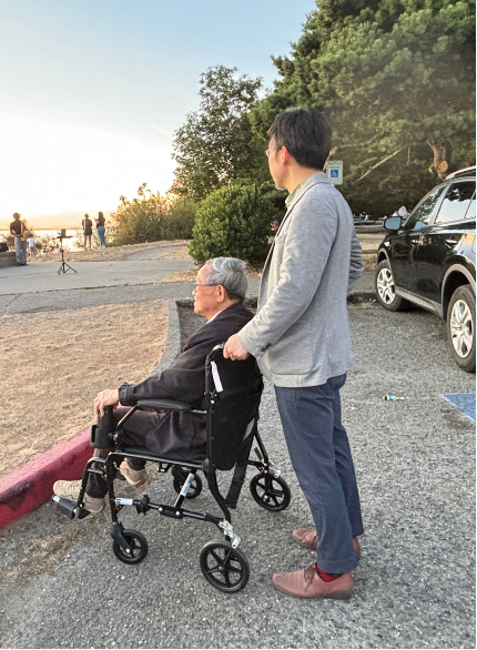 Taking a family member out for sunset in a wheelchair
